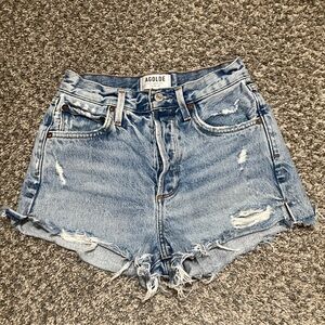 AGOLDE DENIM HIGH WAISTED CUT OFF SHORTS